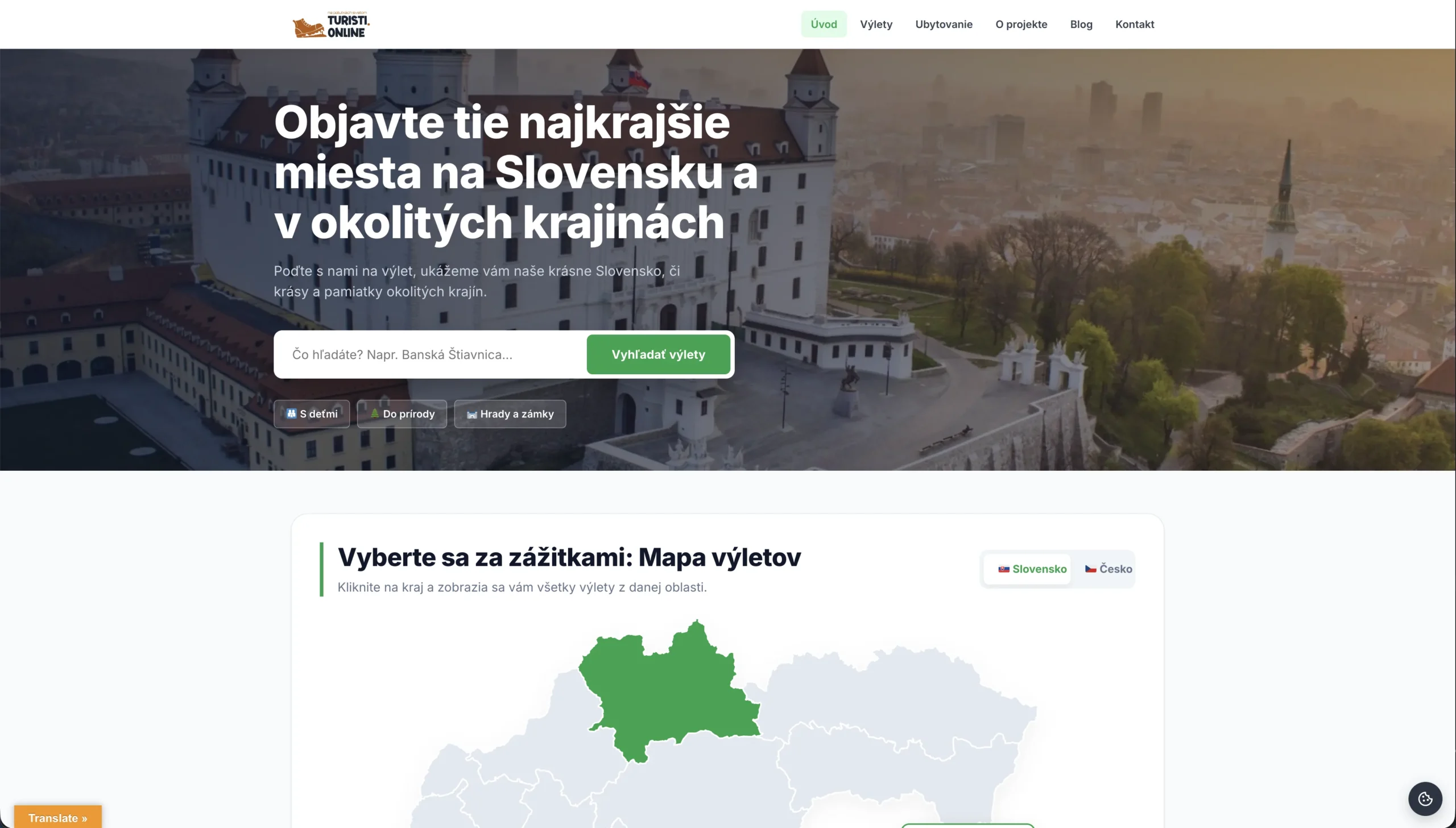 Turisti.online portál s mapou a výlety